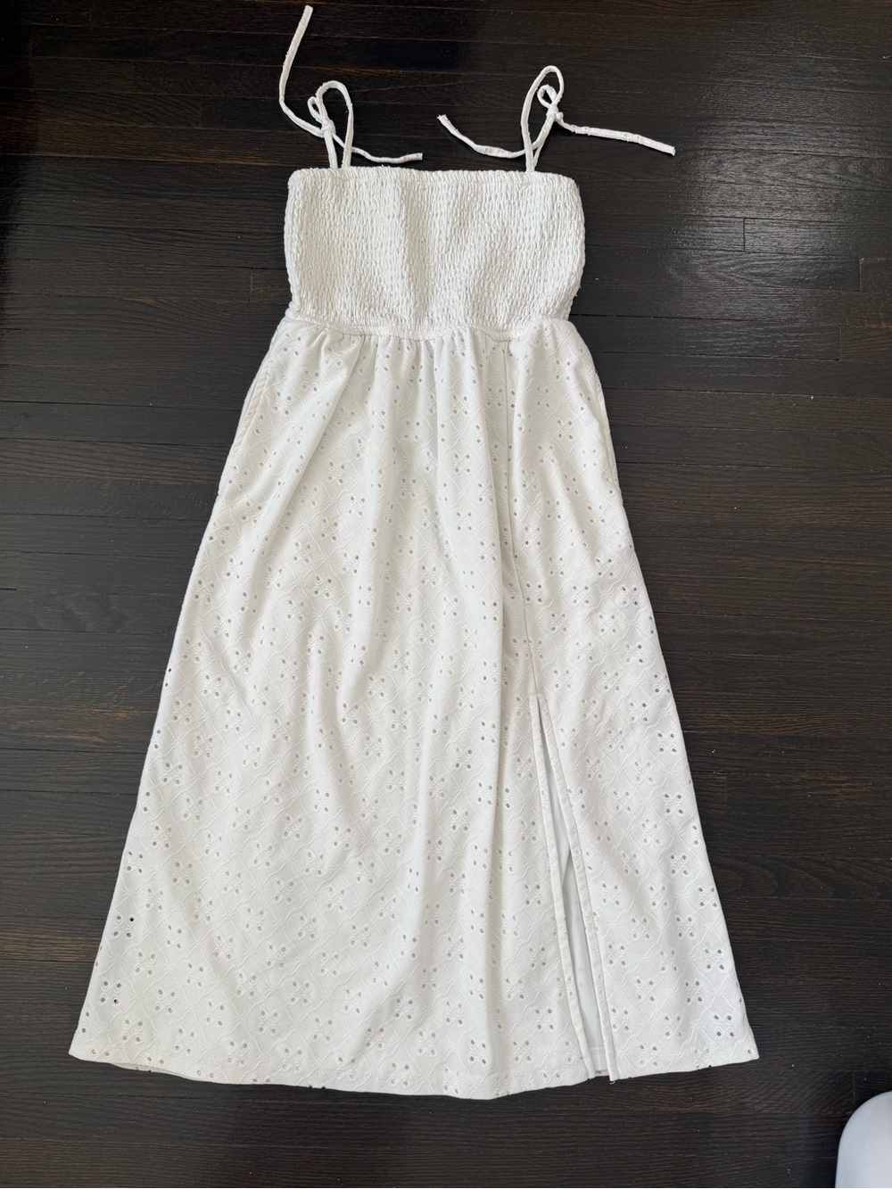 White Eyelet Midi Sundress with Tie Straps